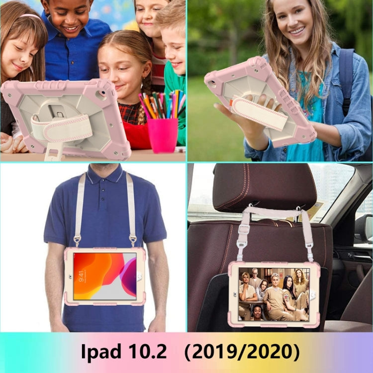 For iPad 10.2 2021 / 2020 / 2019 Contrast Color Robot Shockproof Silicon + PC Protective Case with Holder & Shoulder Strap(Rose Gold Beige) - iPad 10.2 Cases by buy2fix | Online Shopping UK | buy2fix
