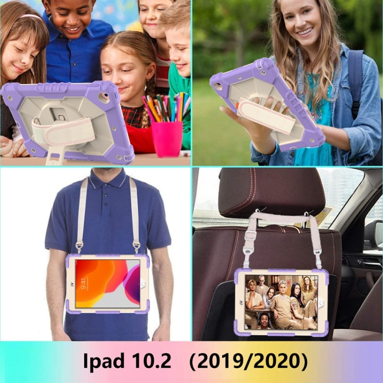 For iPad 10.2 2021 / 2020 / 2019 Contrast Color Robot Shockproof Silicon + PC Protective Case with Holder & Shoulder Strap(Purple Beige) - iPad 10.2 Cases by buy2fix | Online Shopping UK | buy2fix