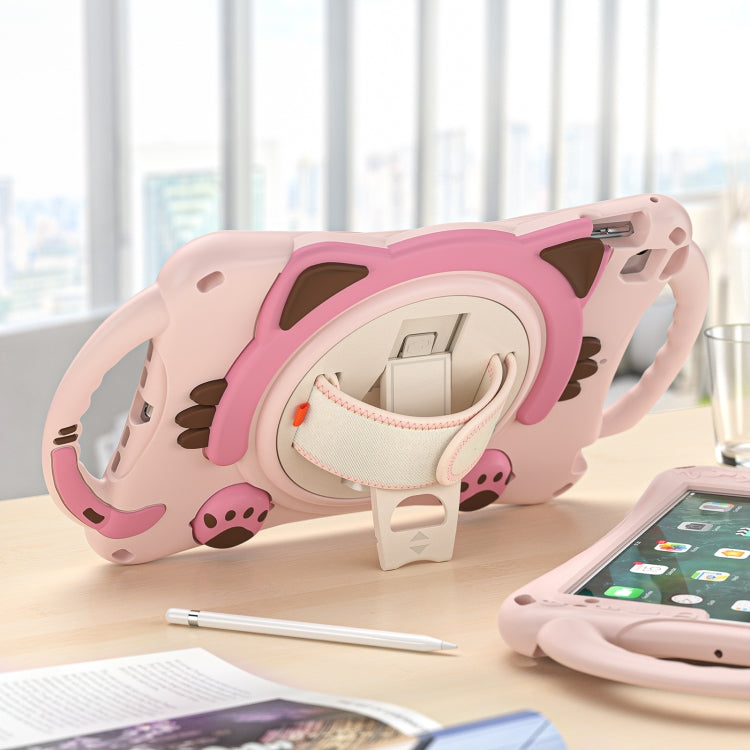 Cute Cat King Kids Shockproof Silicone Tablet Case with Holder & Shoulder Strap & Handle For iPad mini 5 / 4 / 3 / 2 /1(Pink) - iPad mini (2019) / mini 5 Cases by buy2fix | Online Shopping UK | buy2fix