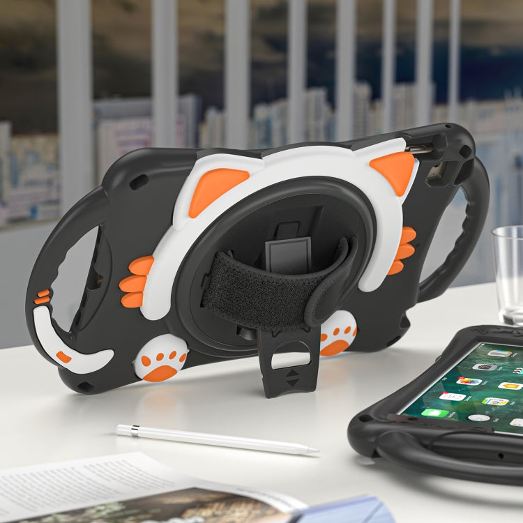 Cute Cat King Kids Shockproof Silicone Tablet Case with Holder & Shoulder Strap & Handle For iPad mini 5 / 4 / 3 / 2 /1(Black Orange) - iPad mini (2019) / mini 5 Cases by buy2fix | Online Shopping UK | buy2fix