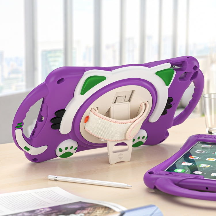 Cute Cat King Kids Shockproof Silicone Tablet Case with Holder & Shoulder Strap & Handle For iPad mini 5 / 4 / 3 / 2 /1(Purple) - iPad mini (2019) / mini 5 Cases by buy2fix | Online Shopping UK | buy2fix