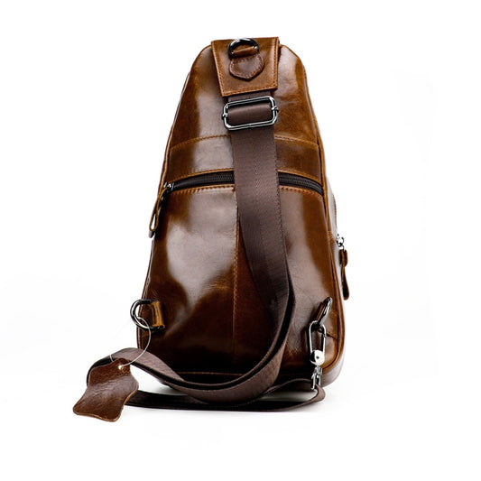 Men Leather Chest Bag Retro Shoulder Bag(Coffee) by buy2fix