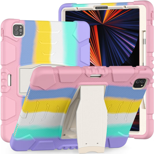 For iPad Pro 12.9 2022 / 2021 3-Layer Protection Screen Frame + PC + Silicone Shockproof Combination Tablet Case with Holder(Colorful Pink) - iPad Pro 12.9 (2022/2021) Cases by buy2fix | Online Shopping UK | buy2fix