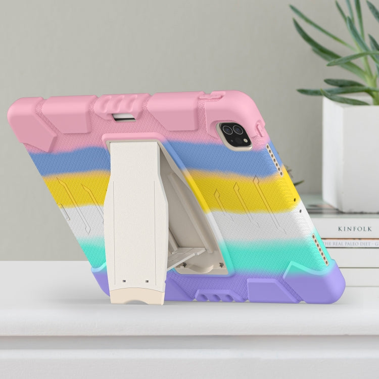 For iPad Pro 12.9 2022 / 2021 3-Layer Protection Screen Frame + PC + Silicone Shockproof Combination Tablet Case with Holder(Colorful Pink) - iPad Pro 12.9 (2022/2021) Cases by buy2fix | Online Shopping UK | buy2fix