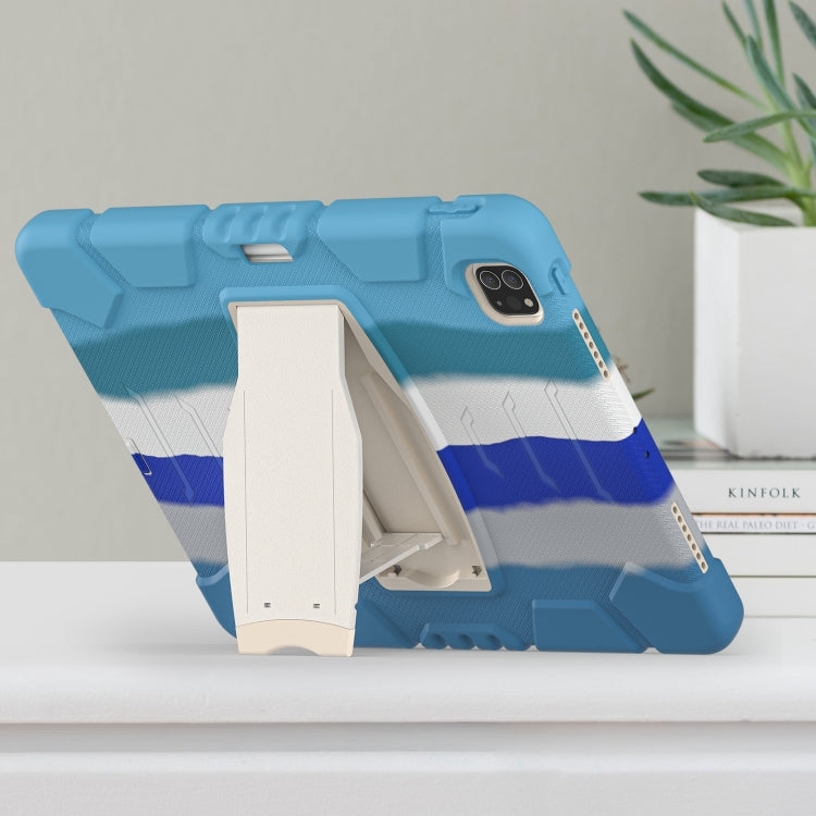 For iPad Pro 12.9 2022 / 2021 3-Layer Protection Screen Frame + PC + Silicone Shockproof Combination Tablet Case with Holder(Colorful Blue) - iPad Pro 12.9 (2022/2021) Cases by buy2fix | Online Shopping UK | buy2fix