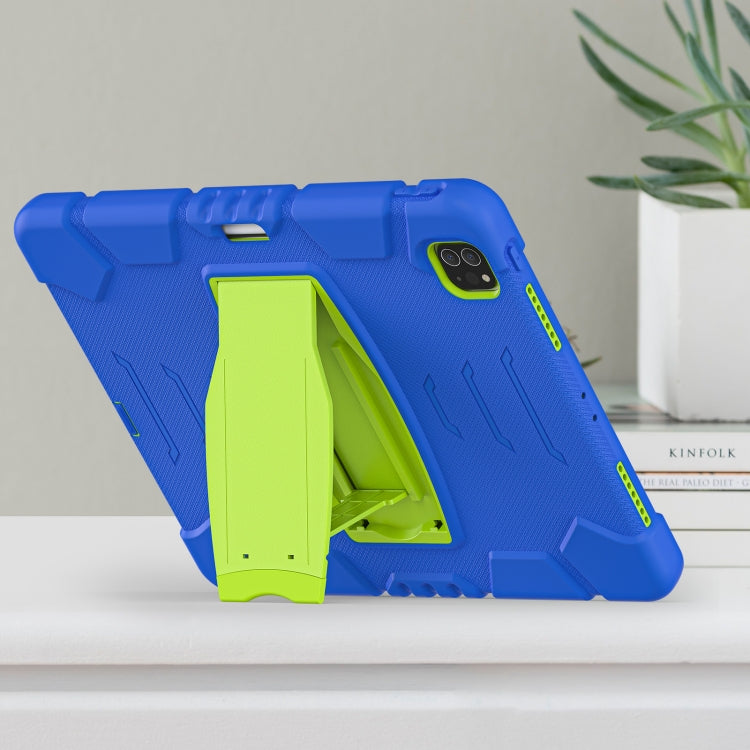 For iPad Pro 12.9 2022 / 2021 3-Layer Protection Screen Frame + PC + Silicone Shockproof Combination Tablet Case with Holder(Blue+Lime) - iPad Pro 12.9 (2022/2021) Cases by buy2fix | Online Shopping UK | buy2fix