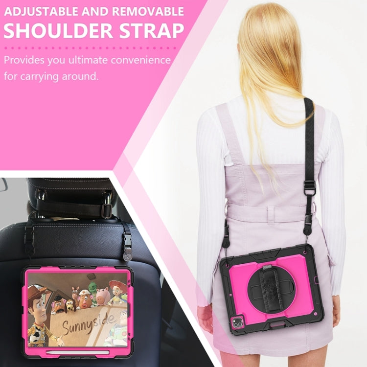 For iPad Pro 12.9 2022 / 2021 / 2020 / 2018 Shockproof Colorful Silicone + PC Protective Tablet Case with Holder & Shoulder Strap & Hand Strap & Pen Slot(Rose PC+Black) - iPad Pro 12.9 (2022/2021) Cases by buy2fix | Online Shopping UK | buy2fix