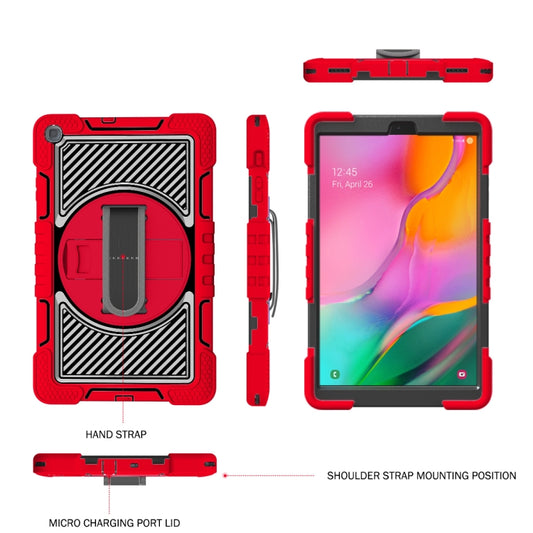 For Samsung Galaxy Tab A 10.1 2019 T515 360 Degree Rotation Contrast Color Shockproof Silicone + PC Case with Holder & Hand Grip Strap & Shoulder Strap(Red+Black) - Tab A 10.1 (2019) T510 / T515 by buy2fix | Online Shopping UK | buy2fix
