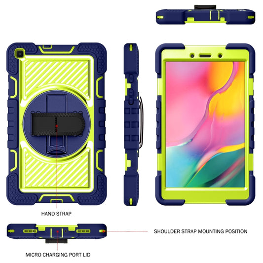 For Samsung Galaxy Tab A 8.0 2019 T290 360 Degree Rotation Contrast Color Shockproof Silicone + PC Case with Holder & Hand Grip Strap & Shoulder Strap(Navy+Yellow Green) - Other Galaxy Tab PC by buy2fix | Online Shopping UK | buy2fix