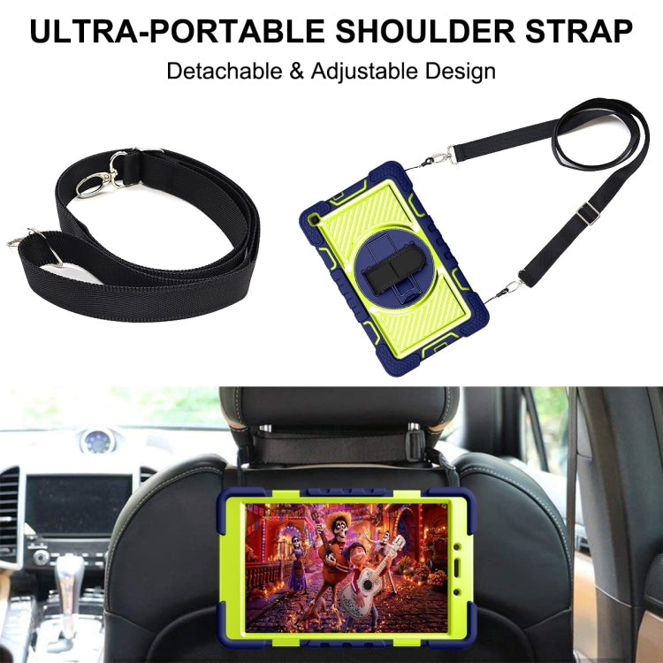 For Samsung Galaxy Tab A 8.0 2019 T290 360 Degree Rotation Contrast Color Shockproof Silicone + PC Case with Holder & Hand Grip Strap & Shoulder Strap(Navy+Yellow Green) - Other Galaxy Tab PC by buy2fix | Online Shopping UK | buy2fix