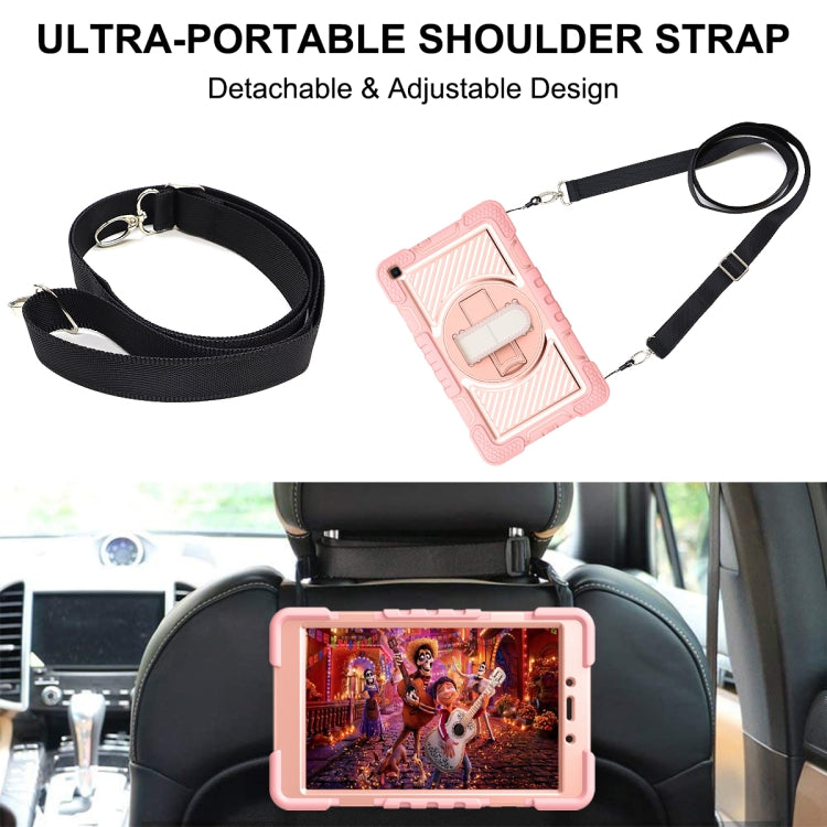 For Samsung Galaxy Tab A 8.0 2019 T290 360 Degree Rotation Contrast Color Shockproof Silicone + PC Case with Holder & Hand Grip Strap & Shoulder Strap(Rose Gold) - Other Galaxy Tab PC by buy2fix | Online Shopping UK | buy2fix