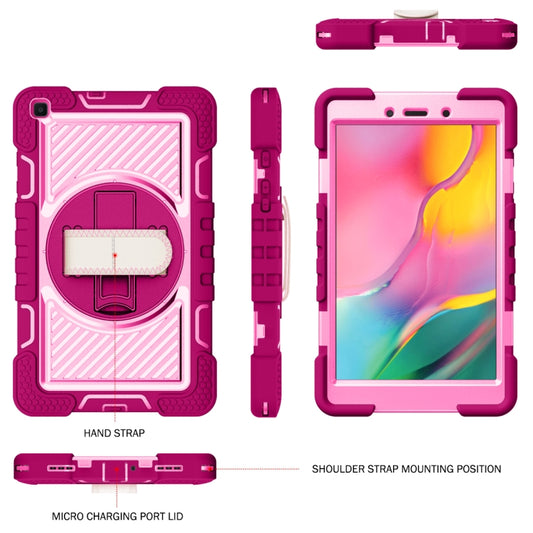 For Samsung Galaxy Tab A 8.0 2019 T290 360 Degree Rotation Contrast Color Shockproof Silicone + PC Case with Holder & Hand Grip Strap & Shoulder Strap(Rose Red+Pink) - Other Galaxy Tab PC by buy2fix | Online Shopping UK | buy2fix