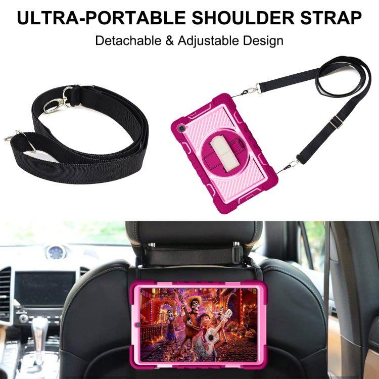 For Samsung Galaxy Tab A 8.4 2020 T307 360 Degree Rotation Contrast Color Shockproof Silicone + PC Case with Holder & Hand Grip Strap & Shoulder Strap(Rose Red+Pink) - Tab A 8.4 (2020) by buy2fix | Online Shopping UK | buy2fix