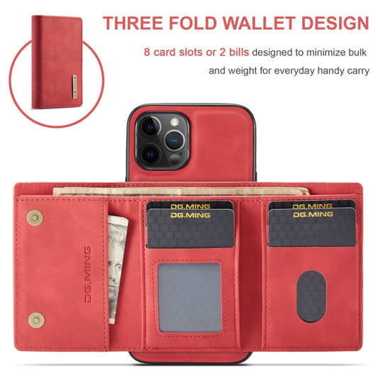 For iPhone 12 Pro Max DG.MING M1 Series 3-Fold Multi Card Wallet + Magnetic Back Cover Shockproof Case with Holder Function(Red) by DG.MING