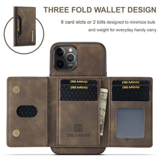 For iPhone 12 / 12 Pro DG.MING M2 Series 3-Fold Multi Card Bag + Magnetic Back Cover Shockproof Case with Wallet & Holder Function(Coffee) by DG.MING