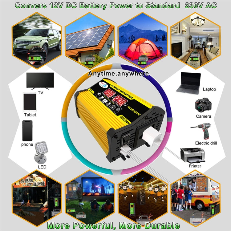 Legend II Generation 12V to 110V 4000W Modified Square Wave Car Power Inverter(Yellow) by buy2fix