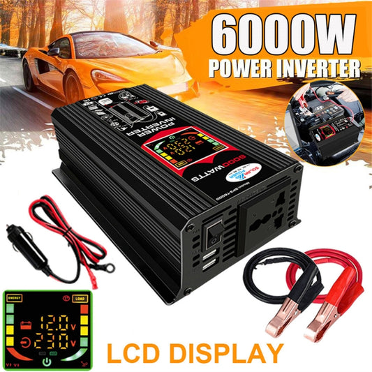 Tang III Generation 12V to 110V 6000W Modified Square Wave Car Power Inverter with LCD Display & Dual USB(Black) by buy2fix