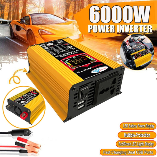 Tang III Generation 12V to 110V 6000W Modified Square Wave Car Power Inverter with LCD Display & Dual USB(Yellow) by buy2fix