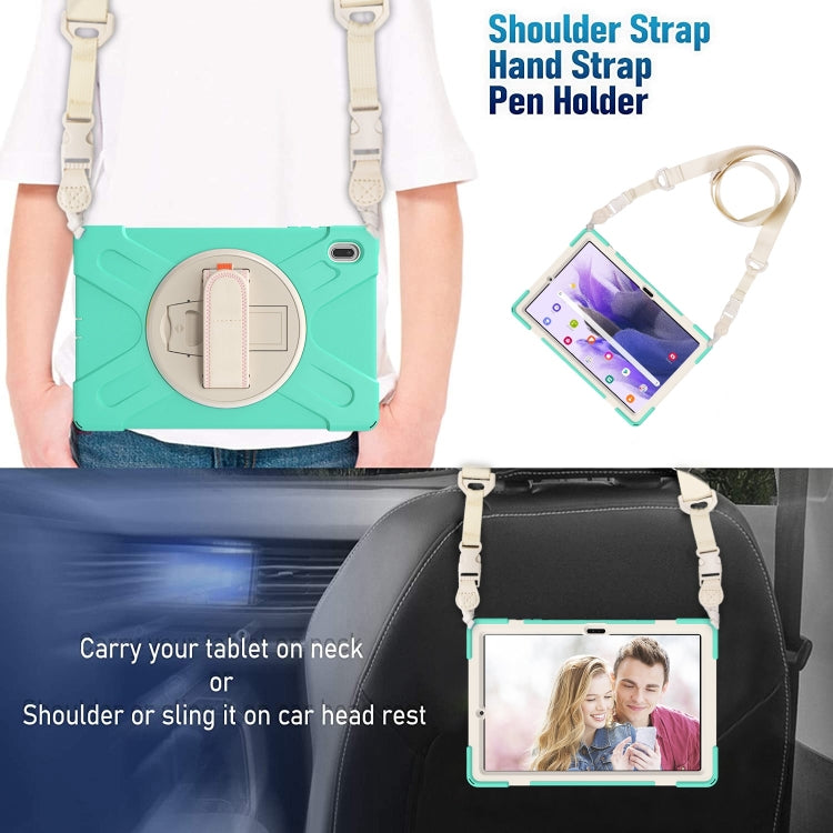 For Samsung Galaxy Tab S7 FE T730 / S7+ / S9+ /S8+ Silicone + PC Protective Case with Holder & Shoulder Strap(Mint Green) by buy2fix