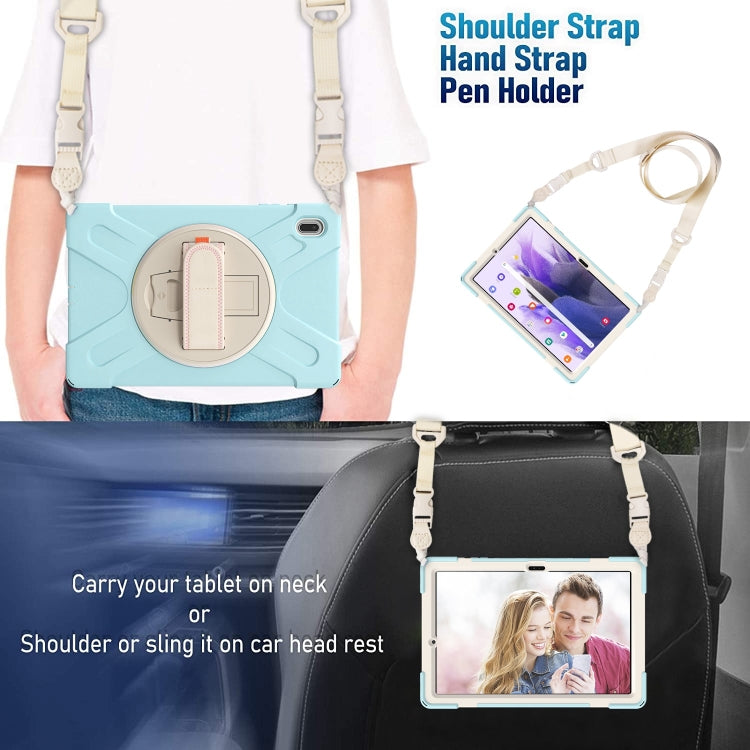For Samsung Galaxy Tab S7 FE T730 / S7+ / S9+ /S8+ Silicone + PC Protective Case with Holder & Shoulder Strap(Ice Blue) by buy2fix