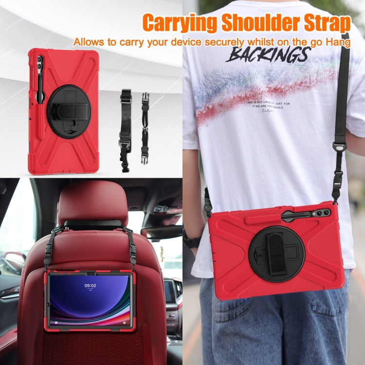 For Samsung Galaxy Tab S7 FE T730 / S7+ / S9+ /S8+ Silicone + PC Protective Case with Holder & Shoulder Strap(Red) by buy2fix