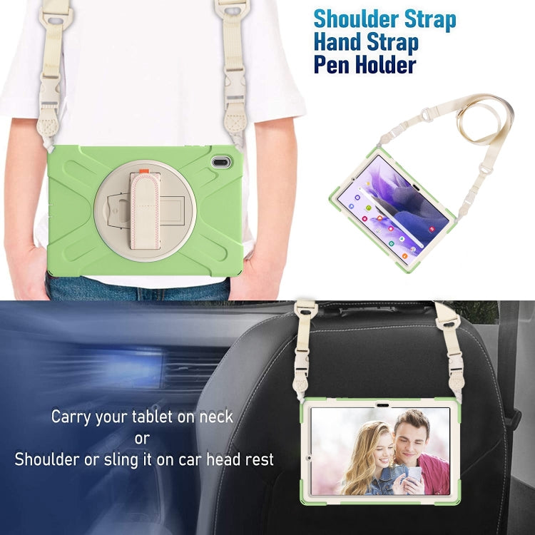 For Samsung Galaxy Tab S7 FE T730 / S7+ / S9+ /S8+ Silicone + PC Protective Case with Holder & Shoulder Strap(Matcha Green) by buy2fix