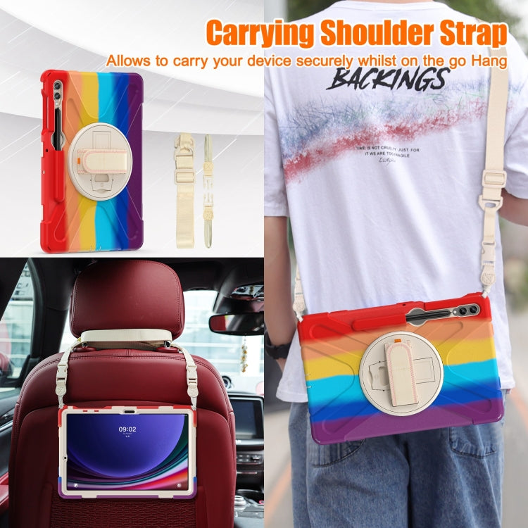 For Samsung Galaxy Tab S7 FE T730 / S7+ / S9+ /S8+ Silicone + PC Protective Case with Holder & Shoulder Strap(Colorful Red) by buy2fix