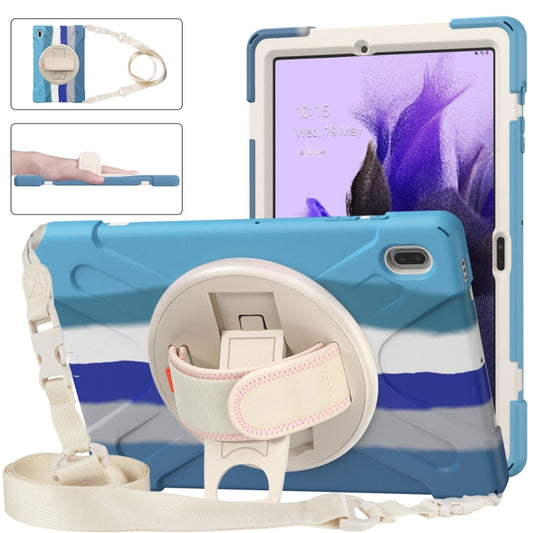 For Samsung Galaxy Tab S7 FE T730 / S7+ / S9+ /S8+ Silicone + PC Protective Case with Holder & Shoulder Strap(Colorful Blue) by buy2fix