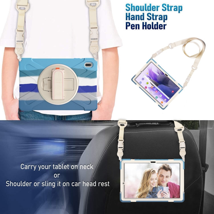 For Samsung Galaxy Tab S7 FE T730 / S7+ / S9+ /S8+ Silicone + PC Protective Case with Holder & Shoulder Strap(Colorful Blue) by buy2fix