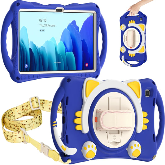 For Samsung Galaxy Tab A7 10.4 2020 SM-T500 Cute Cat King Kids Shockproof Silicone Tablet Case with Holder & Shoulder Strap & Handle(Dark Blue) - Other Galaxy Tab PC by buy2fix | Online Shopping UK | buy2fix