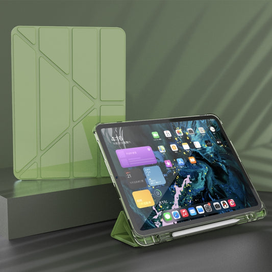 For iPad Pro 11 2022 / 2021 / 2020 Multi-folding Horizontal Flip PU Leather + TPU Aitbag Shockproof Half Paste Tablet Case with Holder & Pen Slot & Sleep / Wake-up Function(Green) - iPad Pro 11 (2022/2021) Cases by buy2fix | Online Shopping UK | buy2fix