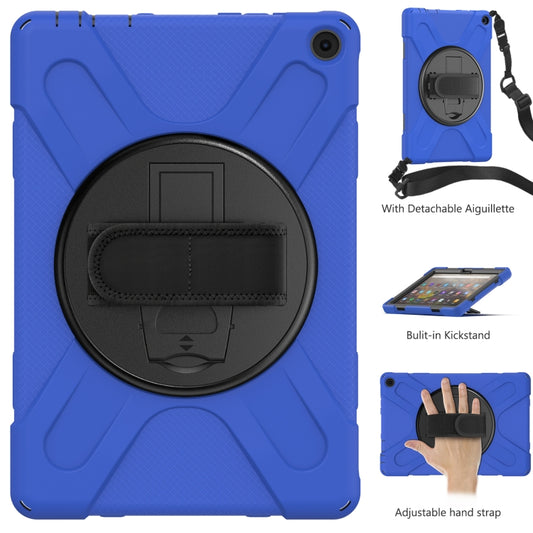 For Amazon Kindle Fire HD 10 2021 Silicone + PC Protective Case with Holder & Shoulder Strap(Blue) - Amazon by buy2fix | Online Shopping UK | buy2fix
