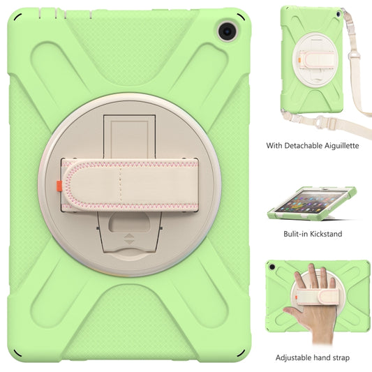 For Amazon Kindle Fire HD 10 2021 Silicone + PC Protective Case with Holder & Shoulder Strap(Matcha Green) - Amazon by buy2fix | Online Shopping UK | buy2fix