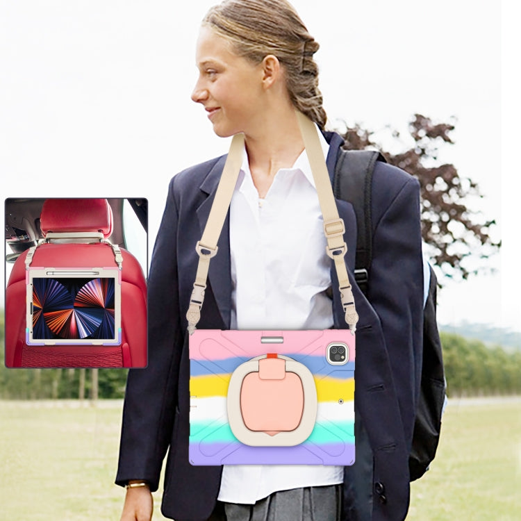 For iPad Pro 12.9 2022 / 2021 Silicone + PC Protective Tablet Case with Holder & Shoulder Strap(Colorful Pink) - iPad Pro 12.9 (2022/2021) Cases by buy2fix | Online Shopping UK | buy2fix