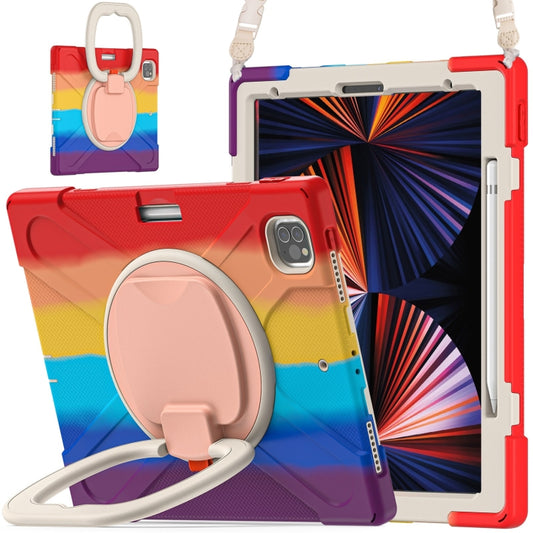 For iPad Pro 12.9 2022 / 2021 Silicone + PC Protective Tablet Case with Holder & Shoulder Strap(Colorful Red) - iPad Pro 12.9 (2022/2021) Cases by buy2fix | Online Shopping UK | buy2fix