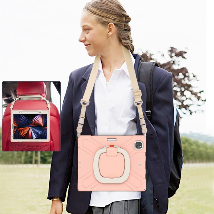 For iPad Pro 12.9 2022 / 2021 Silicone + PC Protective Tablet Case with Holder & Shoulder Strap(Rose Gold) - iPad Pro 12.9 (2022/2021) Cases by buy2fix | Online Shopping UK | buy2fix