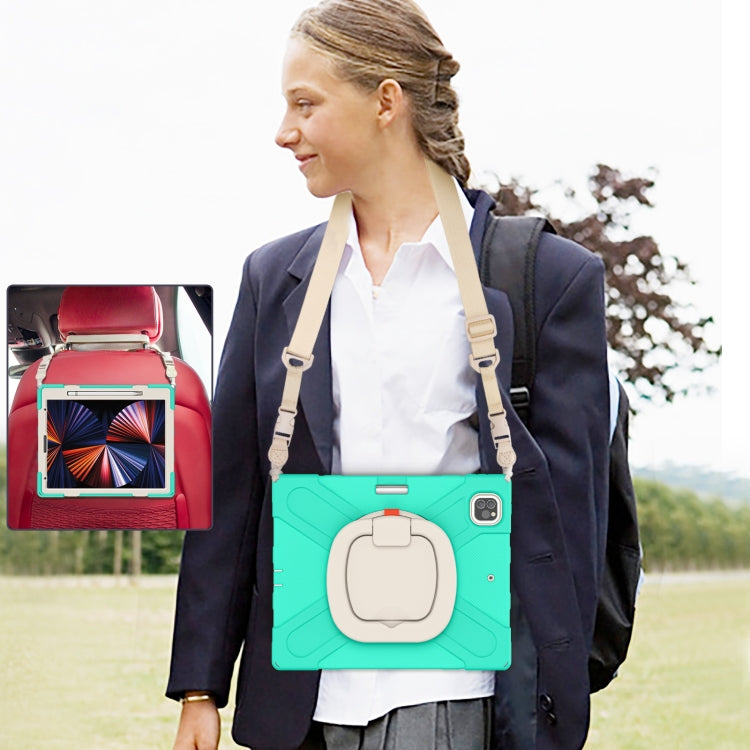 For iPad Pro 12.9 2022 / 2021 Silicone + PC Protective Tablet Case with Holder & Shoulder Strap(Mint Green) - iPad Pro 12.9 (2022/2021) Cases by buy2fix | Online Shopping UK | buy2fix