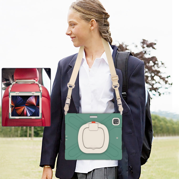 For iPad Pro 12.9 2022 / 2021 Silicone + PC Protective Tablet Case with Holder & Shoulder Strap(Emerald Green) - iPad Pro 12.9 (2022/2021) Cases by buy2fix | Online Shopping UK | buy2fix