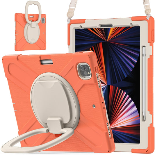 For iPad Pro 12.9 2022 / 2021 Silicone + PC Protective Tablet Case with Holder & Shoulder Strap(Living Coral) - iPad Pro 12.9 (2022/2021) Cases by buy2fix | Online Shopping UK | buy2fix