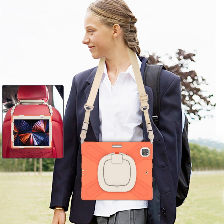 For iPad Pro 12.9 2022 / 2021 Silicone + PC Protective Tablet Case with Holder & Shoulder Strap(Living Coral) - iPad Pro 12.9 (2022/2021) Cases by buy2fix | Online Shopping UK | buy2fix