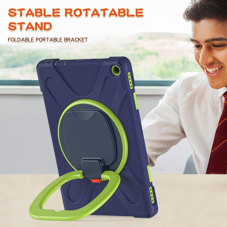 Silicone + PC Protective Case with Holder & Shoulder Strap For Amazon Kindle Fire HD 10 2021(Navy Blue + Lime) - Amazon by buy2fix | Online Shopping UK | buy2fix