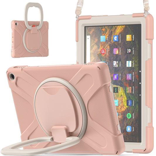 Silicone + PC Protective Case with Holder & Shoulder Strap For Amazon Kindle Fire HD 10 2021(Rose Gold) - Amazon by buy2fix | Online Shopping UK | buy2fix