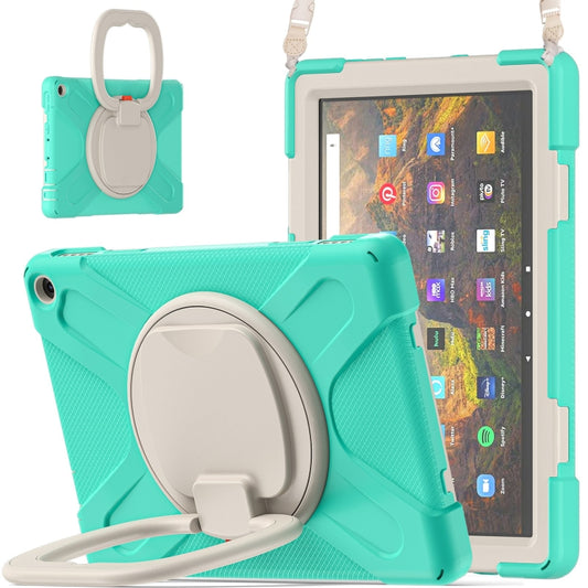 Silicone + PC Protective Case with Holder & Shoulder Strap For Amazon Kindle Fire HD 10 2021(Mint Green) - Amazon by buy2fix | Online Shopping UK | buy2fix
