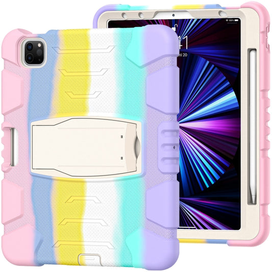 For iPad Pro 11 2022 / 2021 / 2020 / 2018 3-Layer Protection Screen Frame + PC + Silicone Shockproof Combination Tablet Case with Holder(Colorful Pink) - iPad Pro 11 (2022/2021) Cases by buy2fix | Online Shopping UK | buy2fix