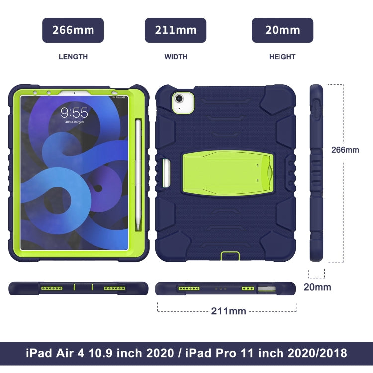 3-Layer PC + Silicone Shockproof Tablet Case with Holder For iPad Air 2020 / 2022 10.9 / Pro 11 2022 / 2021 / 2020 / 2018(NavyBlue+Lime) - iPad Air (2022) / (2020) 10.9 Cases by buy2fix | Online Shopping UK | buy2fix