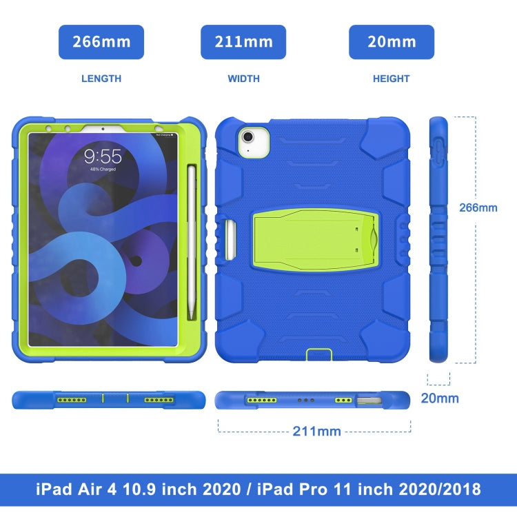 3-Layer PC + Silicone Shockproof Tablet Case with Holder For iPad Air 2020 / 2022 10.9 / Pro 11 2022 / 2021 / 2020 / 2018(Blue+Lime) - iPad Air (2022) / (2020) 10.9 Cases by buy2fix | Online Shopping UK | buy2fix