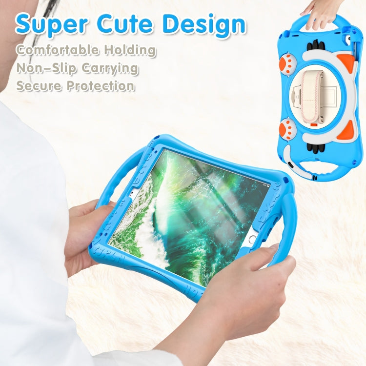 Cute Cat King Kids Shockproof Silicone Tablet Case with Holder & Shoulder Strap & Handle For iPad 9.7 2018 / 2017 / Air / Air 2 / Pro 9.7(Light Blue) - iPad 9.7 (2018) & (2017) Cases by buy2fix | Online Shopping UK | buy2fix