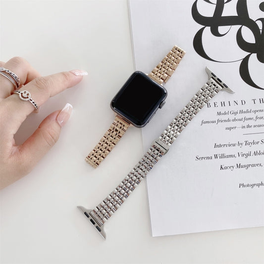 Seven-beads Steel Watch Band For Apple Watch Series 9&8&7 41mm / SE 3&SE 2&6&SE&5&4 40mm / 3&2&1 38mm(Silver) by buy2fix