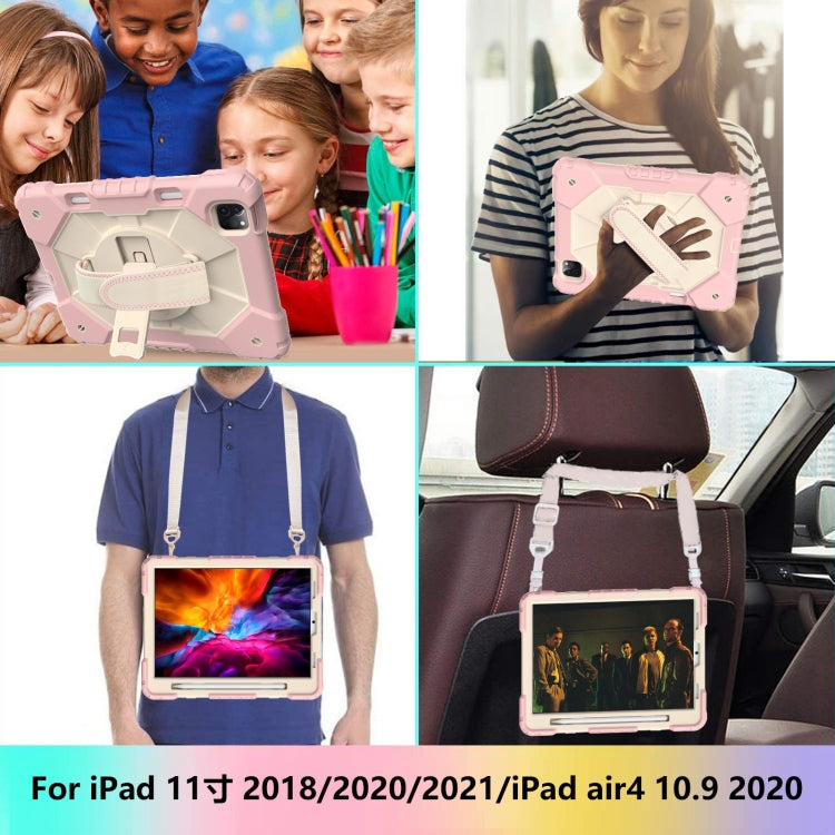 For iPad Pro 11 2022 / 2021 / 2020 / 2018 / Air 2020 10.9 Contrast Color Robot Shockproof Silicone PC Tablet Case with Holder & Shoulder Strap(Rose Gold Beige) - iPad Pro 11 (2022/2021) Cases by buy2fix | Online Shopping UK | buy2fix