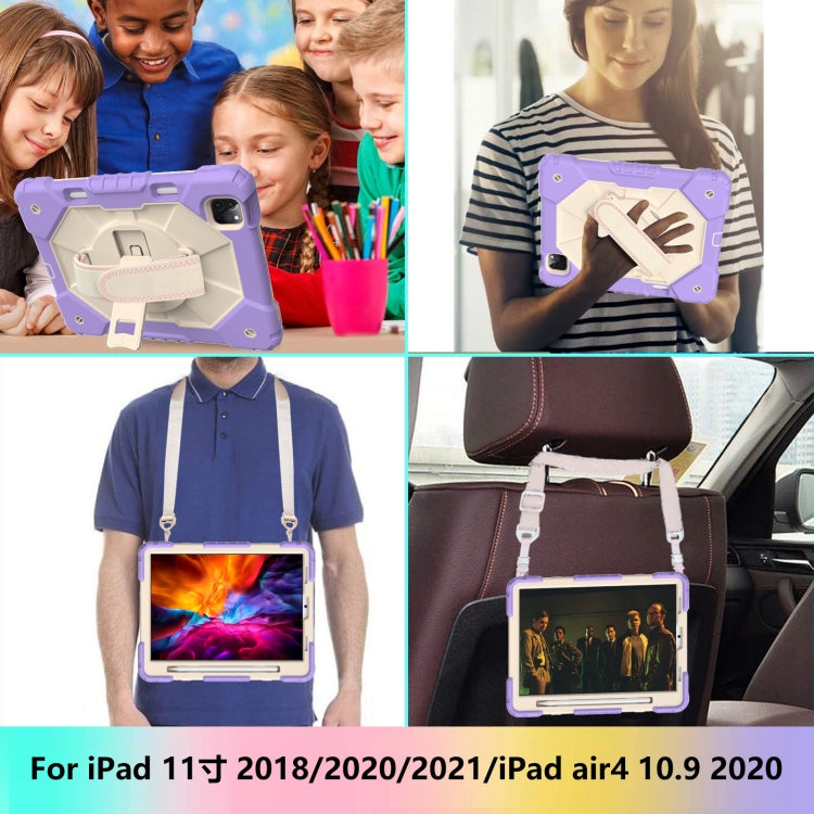 For iPad Pro 11 2022 / 2021 / 2020 / 2018 / Air 2020 10.9 Contrast Color Robot Shockproof Silicone PC Tablet Case with Holder & Shoulder Strap(Purple Beige) - iPad Pro 11 (2022/2021) Cases by buy2fix | Online Shopping UK | buy2fix
